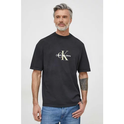 Calvin Klein Jeans Pamučna majica za muškarce, boja: crna, s tiskom