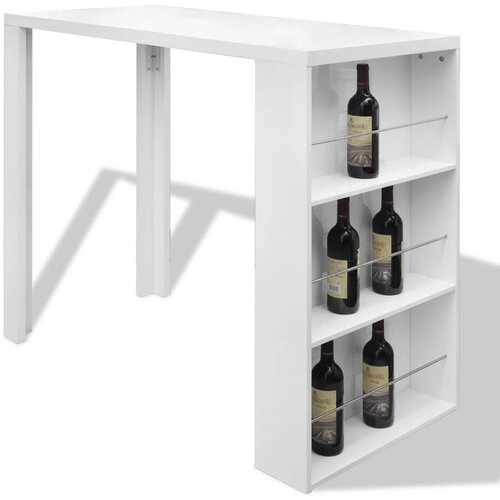 vidaXL Barska miza MDF s stojalom za vino visok sijaj bela Cene