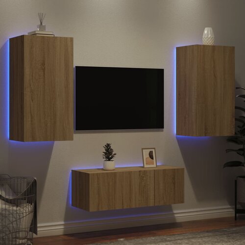  The Living Store Komplet TV omaric LED 4-delni sonoma hrast inženirski les - Stenska TV Enota, (21555151) Slike