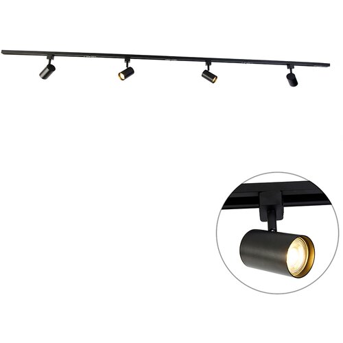 QAZQA Sodobni sistem tirnih svetil s 4 reflektorji črne barve 1-fazni - Iconic Yade Slike