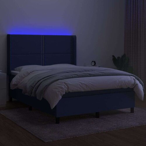  Krevet box spring s madracem LED plavi 140x200 cm od tkanine Slike