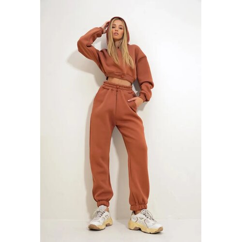 Trend Alacati Stili Ženski komplet duks i pantalone ALC-X12623, Smeđi Slike
