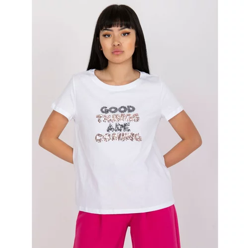 Fashionhunters White t-shirt with an application and inscriptions