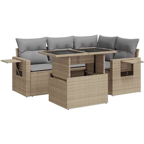 VidaXL 5-dijelni vrtni set sofa s jastucima bež od poliratana Slike