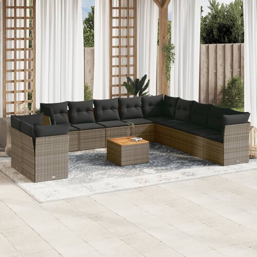 VidaXL 12-dijelni set vrtnih sofa od poliratana s jastucima sivi Slike
