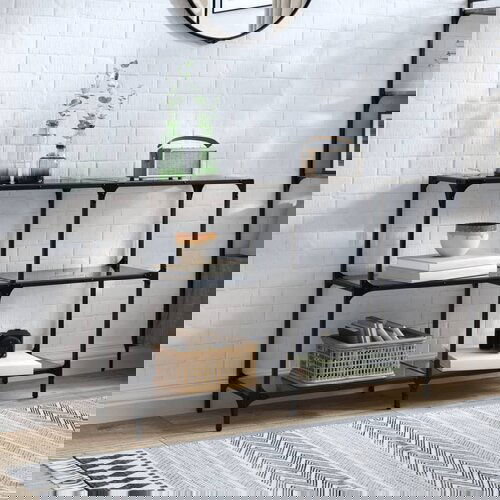 VidaXL Konzolna mizica s črno stekleno povr&amp;scaron;ino 118,5x30x81 cm jeklo Slike