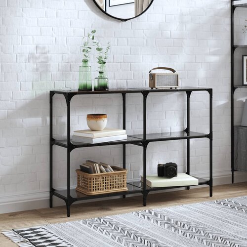 VidaXL Konzolni stol s crnom staklenom povr&amp;scaron;inom 118,5x30x81cm čelični Slike