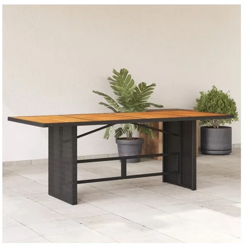 vidaXL Vrtna miza z leseno akacijevo ploščo črna 190x80x74 cm PE ratan