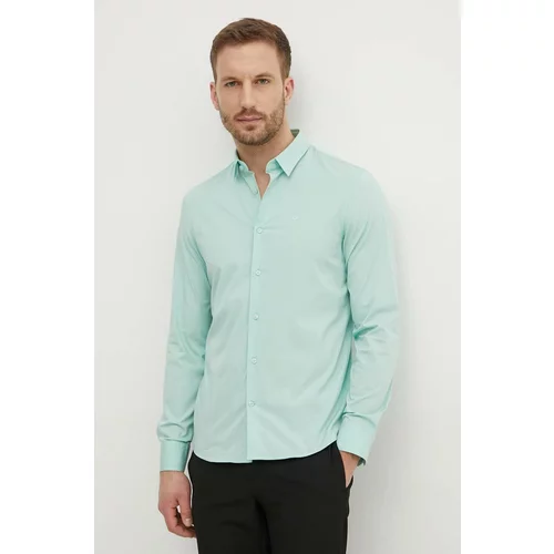 Calvin Klein Košulja za muškarce, boja: zelena, slim, s klasičnim ovratnikom