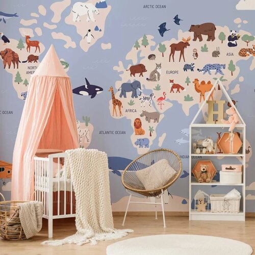  Foto tapeta - World Map With Animal Illustrations 450x315 Vodootporna Cene