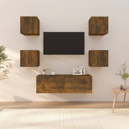 The Living Store Stenska TV omarica komplet dimljeni hrast konstruiran les - Stenska TV Omarica, (21376110) Slike