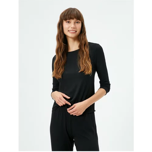 Koton Long Sleeved Pajama Tops with Crew Neck Ribbed Modal Blend.