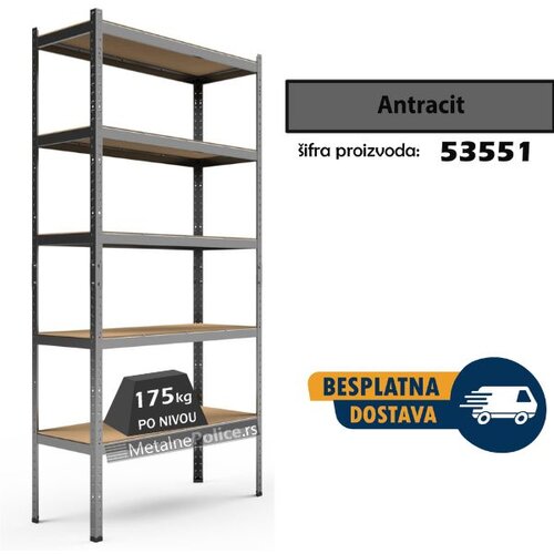  Polica metal-medijapan 180x75x35cm, 5x175kg antracit Cene