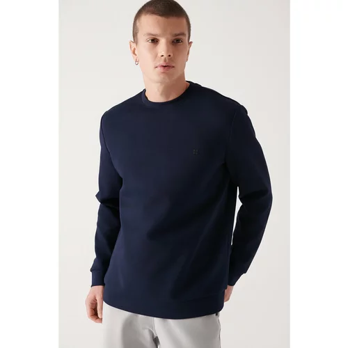 Avva Men's Navy Blue Sweatshirt Crew Neck Flexible Soft Texture Interlock Fabric Standard Fit Regular Fit
