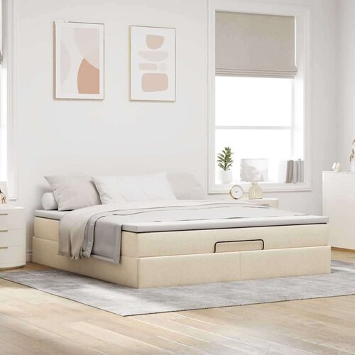  Otomanski krevet s madracem krem 180x200cm od tkanine Slike