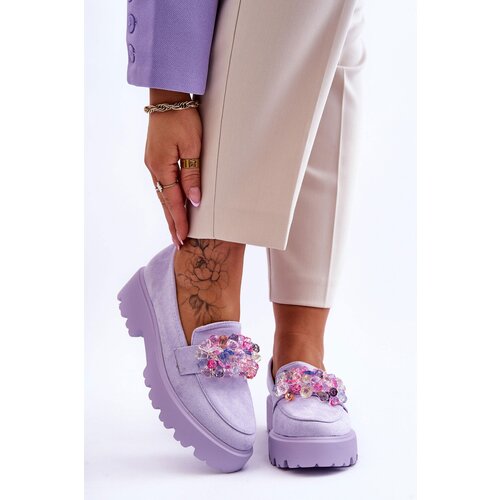 Kesi Women&amp;#039;s decorated moccasins on the platform purple Brenda Slike