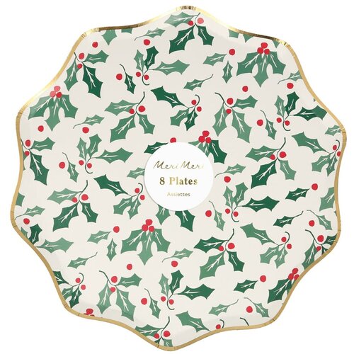 Meri Meri Papirnati krožniki za enkratno uporabo v kompletu 8 ks Holly Pattern &amp;ndash; Slike