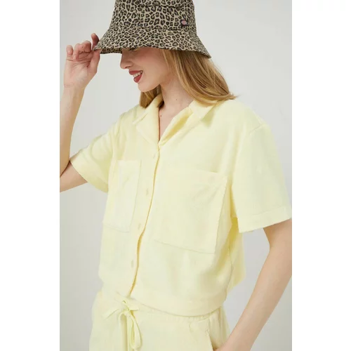 Ugg Košulja za žene, boja: žuta, regular, s klasičnim ovratnikom