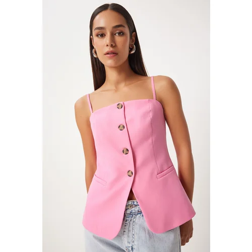 Happiness İstanbul Women's Pink Strappy Woven Vest