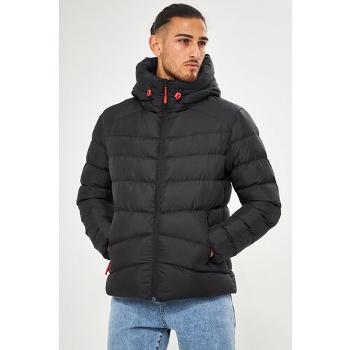 D1fference Men's Black Hooded Water And Windproof Inflatable Winter Coat. Slike