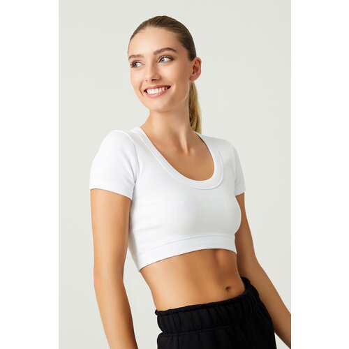 LOS OJOS x Melody White Cotton Ribbed Crop T-Shirt Slike