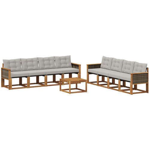 vidaXL Zunanja garnitura za sedenje 9 pcs Naravna in svetlo siva, (5000279583) Cene