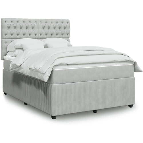 vidaXL Box spring postelja z vzmetnico svetlo siv 140x190 cm žamet Cene