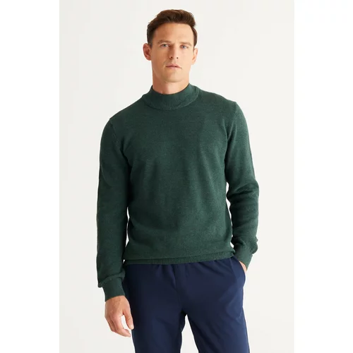 Altinyildiz classics Men's Green Recycle Standard Fit Regular Cut Half Turtleneck Cotton Jacquard Knitwear Sweater.