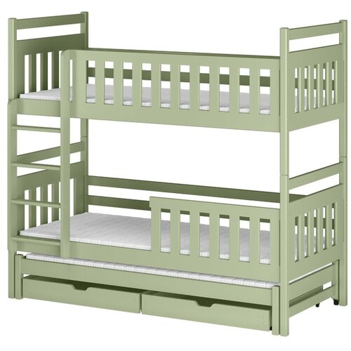 Molarem Home Drveni dječji krevet na kat Klara s tri kreveta i ladicom - olive - 190x90 cm - Bez madraca Slike