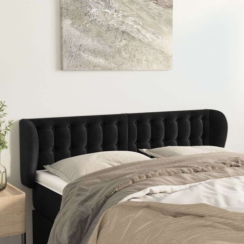  Uzglavlje s u&amp;scaron;ima crni 147x23x78/88 cm bar&amp;scaron;unasti Slike