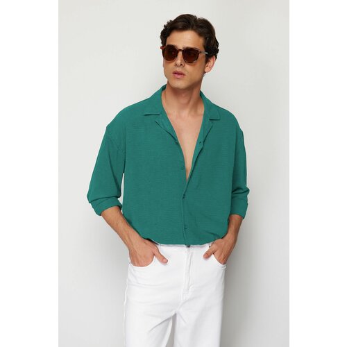 Trendyol Green Oversize Fit Open Collar Summer Linen Look Shirt Cene