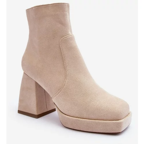 Kesi Suede Ankle Boots with Massive High Heel, Light Beige Abnous