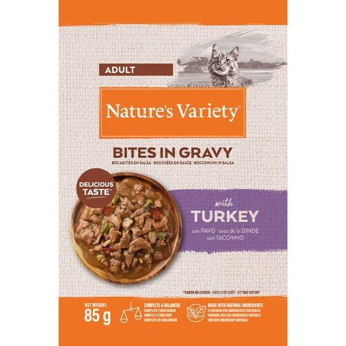 Nature’s Variety Nature's Variety Bites in Gravy Cat Adult puran v omaki, vrečka - 85 g 85 g Cene