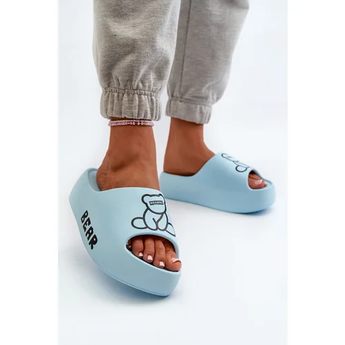 PS1 Women's Foam Slides on Chunky Sole with Bear Blue Lamira