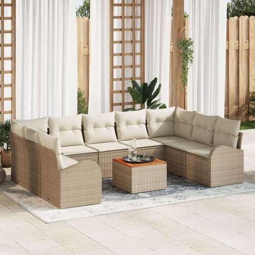  10-dijelni vrtni set sofa s jastučićima bež poli ratan akacija Slike