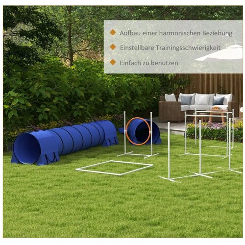  Set za agility za pse staza s preprekama za pse 1 guma 2 tunela 2 prepone 321 cm x 63 cm x 93 cm plava + crvena + bijela Slike
