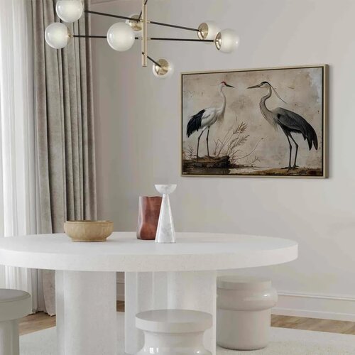  Slika - Birds from an old engraving - vintage-style illustration depicting a heron and a crane 90x60 U prirodnom drvenom okviru Slike
