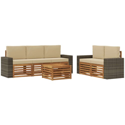  Set vanjskih sofa 6 kom. Prirodna i bež Čvrsto drvo akacije Slike