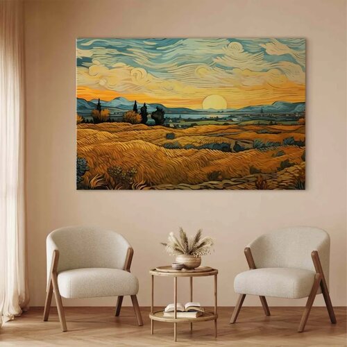  XXL slika - Impressionistic fields - painted golden landscape with fields of grain 220x147 Slike