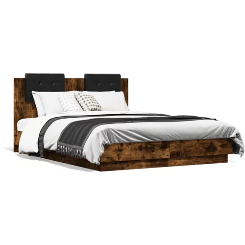 vidaXL Okvir kreveta s uzglavljem LED boja dimljenog hrasta 120x190 cm