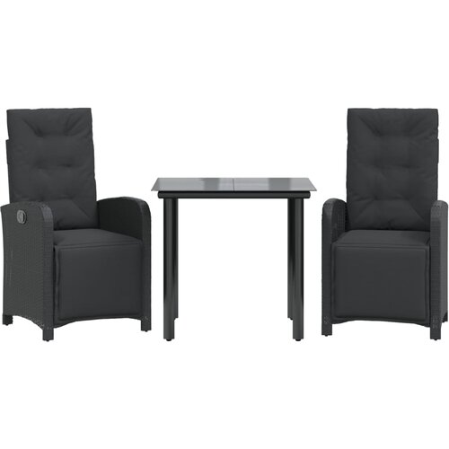  3-dijelni bistro set s jastucima crni od poliratana Crna Dužina stola 80 cm Slike