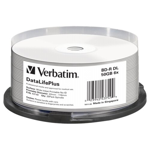 Verbatim 1x25 BD-R Blu-Ray 50GB 6x Speed printable Cakebox Slike