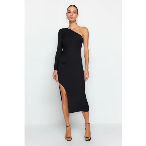 Trendyol Black Fitted Knit Evening Dress