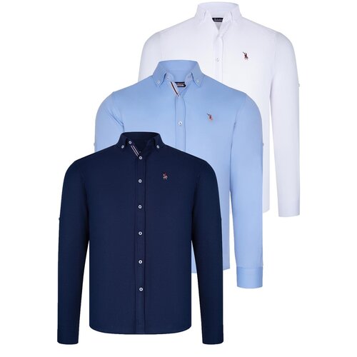 Dewberry TRIPLE SET G674 MEN'S SHIRT-NAVY-WHITE-BABY BLUE Cene