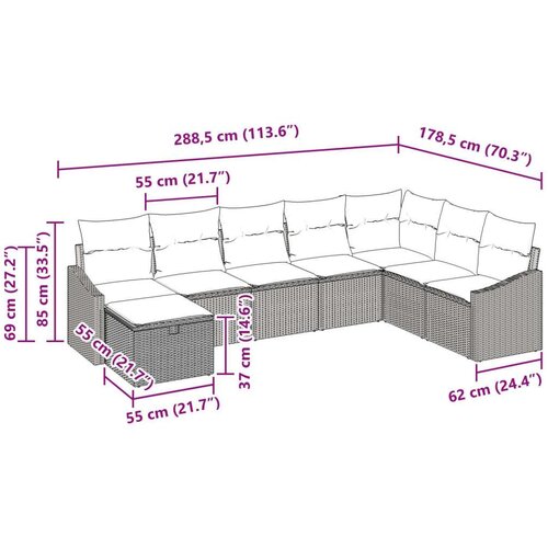  Set od 8 Vrtnih Sofa s Jastucima od Bež Poly Ratana Slike