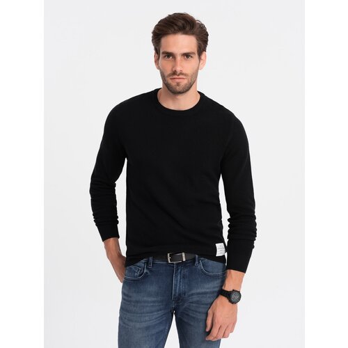Ombre Men's textured sweater with half round neckline - black Cijene