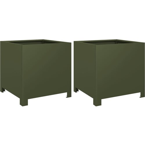 Maison Chic Vrtno korito - Greda - Cvetlični Lonec 2 kosa olivno zelena 40x40x40 cm jeklo, (21788515) Slike