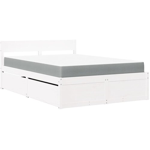  Krevet s ladicama i madracem bijeli 90x200 cm od borovine Slike
