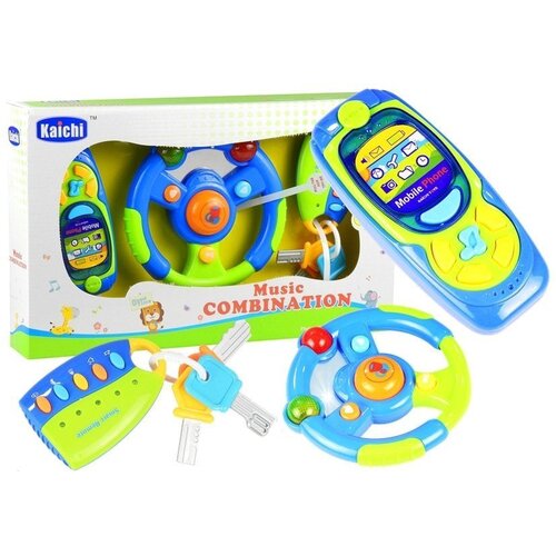  Set za dječji auto, ključevi, volan, mobitel - plavo/zeleni Slike