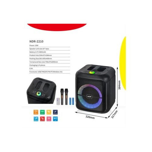 Ms Mobile NDR-2210 20W bluetooth zvučnik sa dva mikrofona crni Slike